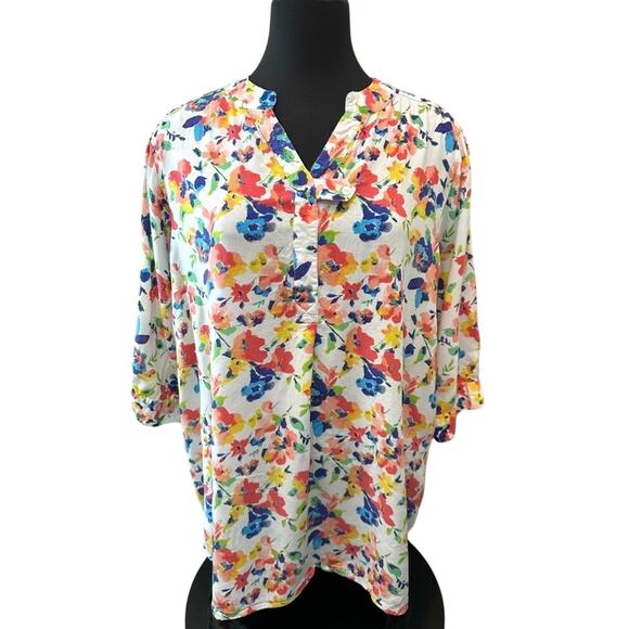 WOMAN WITHIN | Plus Button Front Floral Blouse Lightweight Top | Size 18/20 - Picture 2 of 7